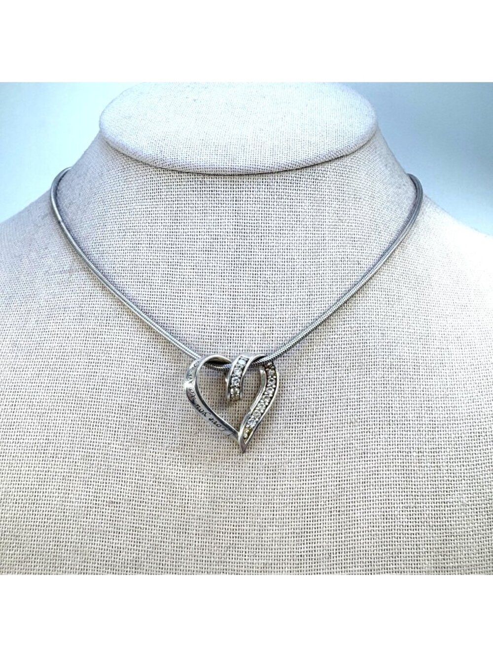 Heart Slide "I Love You XO" Pendant CZ Accents Sterling Silver 925 Necklace 18"